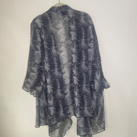 Maggie Barnes Top 2X  Womens Black White Zebra Print Sheer Kimono Cardigan Jacke - Picture 10 of 14
